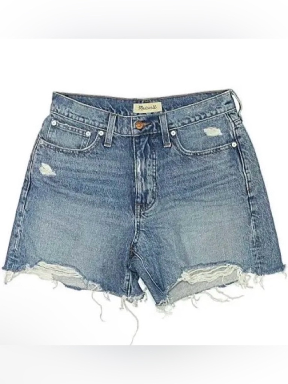 Madewell Perfect Vintage Jean Shorts High Rise 100% Cotton Raw Hem - Picture 1 of 8